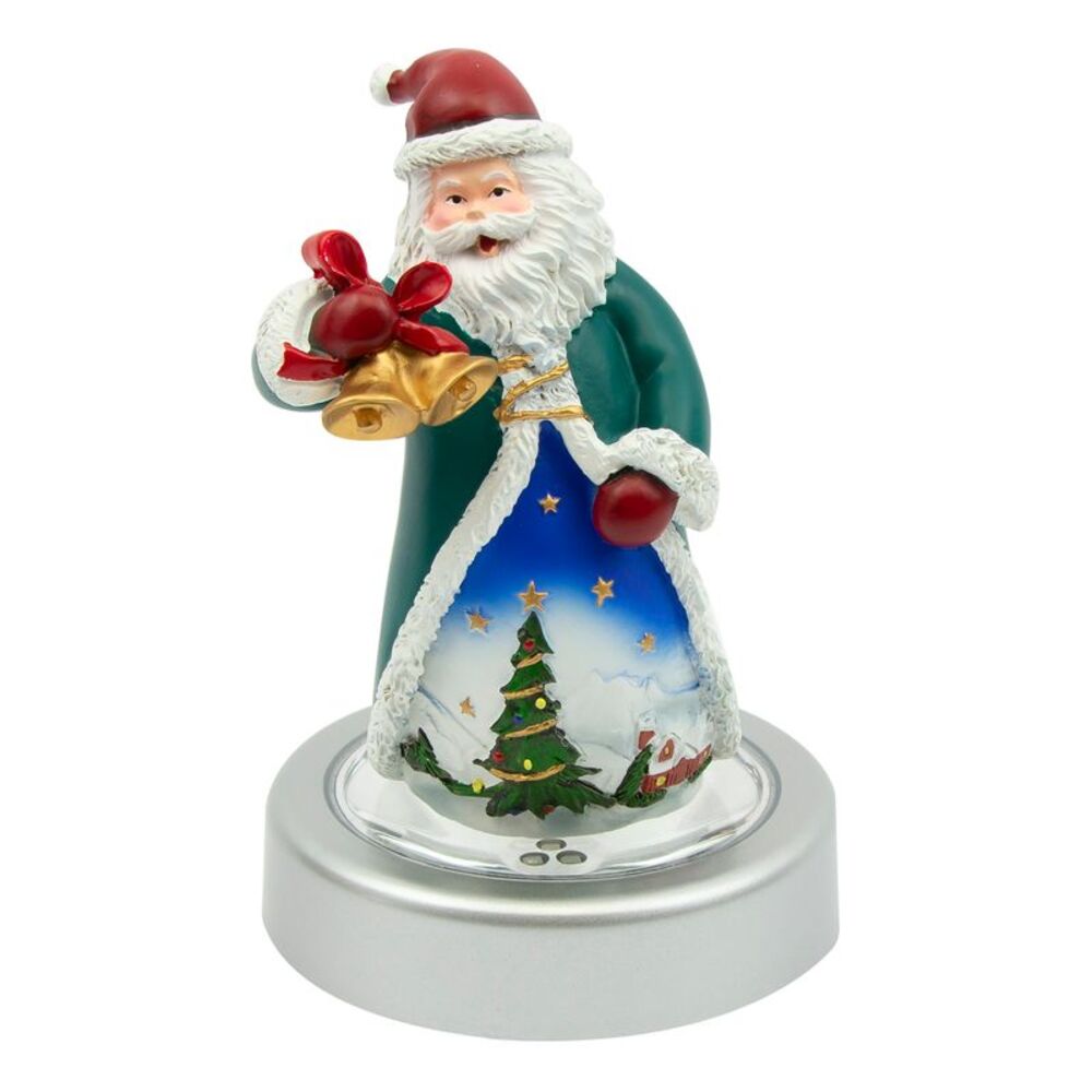 Santa with Bells 5" Resin Figurine with Color Changing Illuminated Pedestal